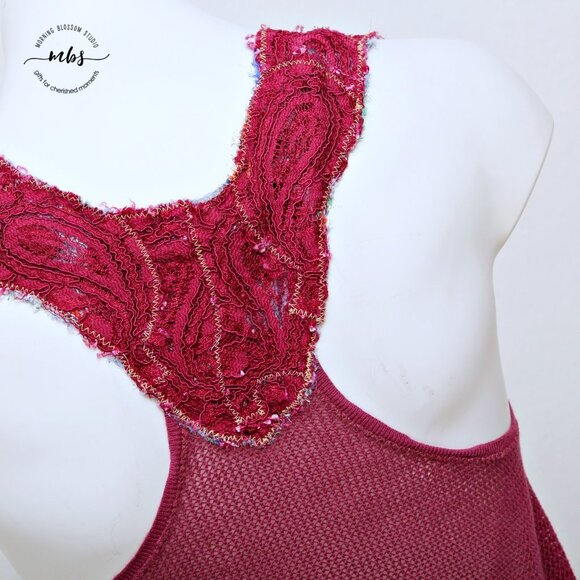 Free People Vintage Floral Laced Trim Sheer Mesh Sleeveless Round Neck Top - Picture 10 of 16